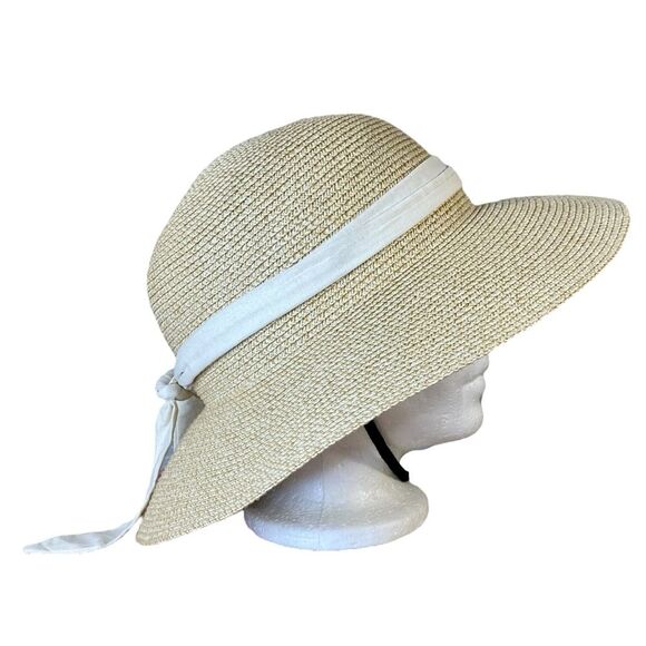 Furtalk Wide Brim Straw Beach Hat w Adjustable Strap Womens Size Medium Large - Picture 4 of 8